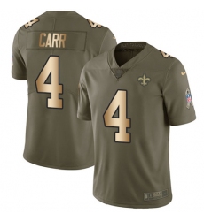 Youth Nike New Orleans Saints #4 Derek Carr Olive-Gold Stitched NFL Limited 2017 Salute To Service Jersey