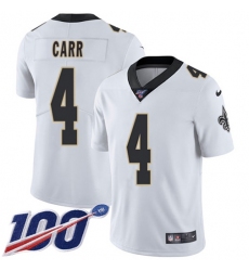 Youth Nike New Orleans Saints #4 Derek Carr White Stitched NFL 100th Season Vapor Limited Jersey