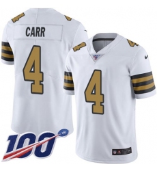 Youth Nike New Orleans Saints #4 Derek Carr White Stitched NFL Limited Rush 100th Season Jersey