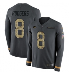 Men's Nike New York Jets #8 Aaron Rodgers Anthracite Salute to Service Stitched NFL Limited Therma Long Sleeve Jersey