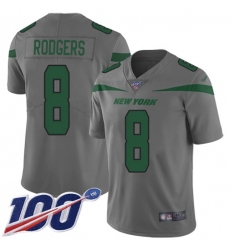 Men's Nike New York Jets #8 Aaron Rodgers Gray Stitched NFL Limited Inverted Legend 100th Season Jersey