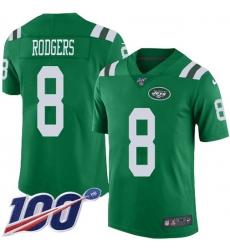 Men's Nike New York Jets #8 Aaron Rodgers Green Stitched NFL Limited Rush 100th Season Jersey