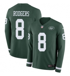 Men's Nike New York Jets #8 Aaron Rodgers Green Team Color Stitched NFL Limited Therma Long Sleeve Jersey