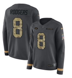 Women's Nike New York Jets #8 Aaron Rodgers Anthracite Salute to Service Stitched NFL Limited Therma Long Sleeve Jersey