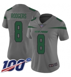 Women's Nike New York Jets #8 Aaron Rodgers Gray Stitched NFL Limited Inverted Legend 100th Season Jersey