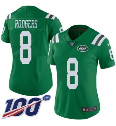 Women's Nike New York Jets #8 Aaron Rodgers Green Stitched NFL Limited Rush 100th Season Jersey