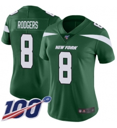 Women's Nike New York Jets #8 Aaron Rodgers Green Team Color Stitched NFL 100th Season Vapor Untouchable Limited Jersey