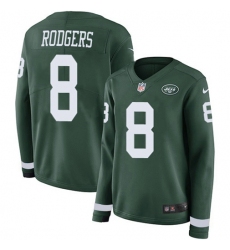 Women's Nike New York Jets #8 Aaron Rodgers Green Team Color Stitched NFL Limited Therma Long Sleeve Jersey