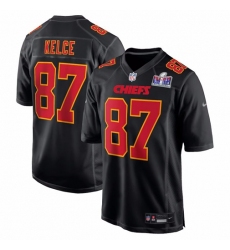 Men's Nike Travis Kelce Black Kansas City Chiefs Super Bowl LVIII Carbon Fashion Game Player Jersey