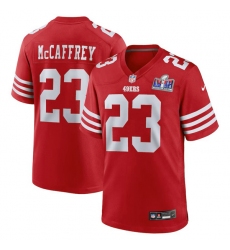 Men's Nike #23 Christian McCaffrey Scarlet San Francisco 49ers Super Bowl LVIII Game Jersey