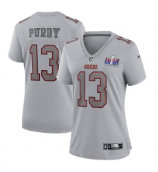 Women's Nike #13 Brock Purdy Gray San Francisco 49ers Super Bowl LVIII Atmosphere Fashion Game Jersey