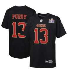 Youth Nike #13 Brock Purdy Black San Francisco 49ers Super Bowl LVIII Patch Carbon Fashion Game Jersey