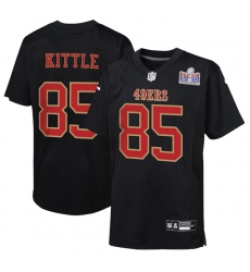 Youth Nike #85 George Kittle Black San Francisco 49ers Super Bowl LVIII Patch Carbon Fashion Game Jersey