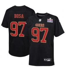 Youth Nike #97 Nick Bosa Black San Francisco 49ers Super Bowl LVIII Patch Carbon Fashion Game Jersey