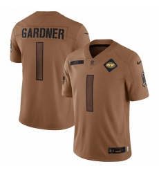New York Jets #1 Sauce Gardner Nike 2023 Salute To Service Limited Jersey - Brown