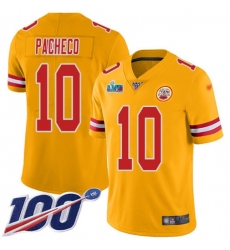 Men's Nike Kansas City Chiefs #10 Isiah Pacheco Gold Super Bowl LVII Patch Stitched NFL Limited Inverted Legend 100th Season Jersey