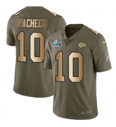 Men's Nike Kansas City Chiefs #10 Isiah Pacheco Olive-Gold Super Bowl LVII Patch Stitched NFL Limited 2017 Salute To Service Jersey