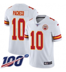 Men's Nike Kansas City Chiefs #10 Isiah Pacheco White Stitched NFL 100th Season Vapor Limited Jersey