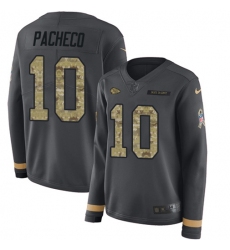 Women's Nike Kansas City Chiefs #10 Isiah Pacheco Anthracite Salute to Service Stitched NFL Limited Therma Long Sleeve Jersey