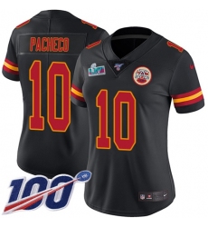 Women's Nike Kansas City Chiefs #10 Isiah Pacheco Black Super Bowl LVII Patch Stitched NFL Limited Rush 100th Season Jersey
