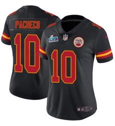 Women's Nike Kansas City Chiefs #10 Isiah Pacheco Black Super Bowl LVII Patch Stitched NFL Limited Rush Jersey