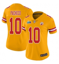 Women's Nike Kansas City Chiefs #10 Isiah Pacheco Gold Super Bowl LVII Patch Stitched NFL Limited Inverted Legend Jersey