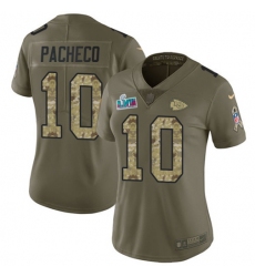 Women's Nike Kansas City Chiefs #10 Isiah Pacheco Olive-Camo Super Bowl LVII Patch Stitched NFL Limited 2017 Salute to Service Jersey