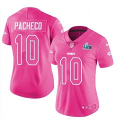 Women's Nike Kansas City Chiefs #10 Isiah Pacheco Pink Super Bowl LVII Patch Stitched NFL Limited Rush Fashion Jersey