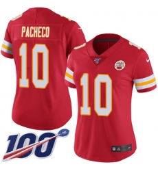 Women's Nike Kansas City Chiefs #10 Isiah Pacheco Red Team Color Stitched NFL 100th Season Vapor Limited Jersey