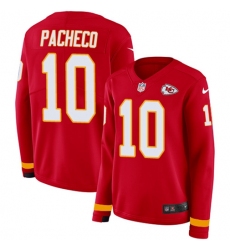 Women's Nike Kansas City Chiefs #10 Isiah Pacheco Red Team Color Stitched NFL Limited Therma Long Sleeve Jersey