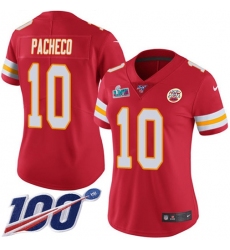 Women's Nike Kansas City Chiefs #10 Isiah Pacheco Red Team Color Super Bowl LVII Patch Stitched NFL 100th Season Vapor Limited Jersey