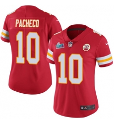 Women's Nike Kansas City Chiefs #10 Isiah Pacheco Red Team Color Super Bowl LVII Patch Stitched NFL Vapor Untouchable Limited Jersey