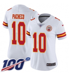 Women's Nike Kansas City Chiefs #10 Isiah Pacheco White Stitched NFL 100th Season Vapor Limited Jersey