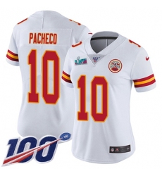 Women's Nike Kansas City Chiefs #10 Isiah Pacheco White Super Bowl LVII Patch Stitched NFL 100th Season Vapor Limited Jersey