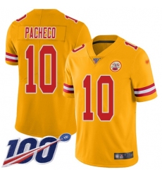 Youth Nike Kansas City Chiefs #10 Isiah Pacheco Gold Stitched NFL Limited Inverted Legend 100th Season Jersey
