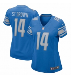 Women's Nike #14 Amon-Ra St. Brown Blue Detroit Lions Game Player Jersey