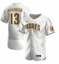 Nike Men's San Diego Padres #13 Manny Machado Nike White Brown Authentic Alternate Player Jersey