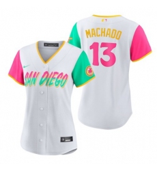 Women's San Diego Padres #13 Manny Machado 2022 City Connect Nike Games Jersey - White