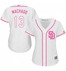Women's San Diego Padres #13 Manny Machado White-Pink Fashion Stitched MLB Jersey