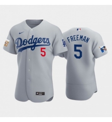 Men's Los Angeles Dodgers #5 Freddie Freeman Alternate Gray Authentic Jackie Robinson 75th Anniversary Jersey