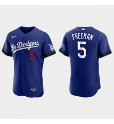 Men's Los Angeles Dodgers #5 Freddie Freeman Nike 2021 City Connect Authentic MLB Jersey Royal