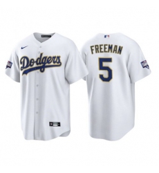 Men's Los Angeles Dodgers #5 Freddie Freeman Nike 2021 Gold Program World Series Champions MLB Jersey Whtie