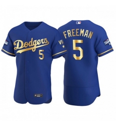 Men's Los Angeles Dodgers #5 Freddie Freeman Nike Authentic 2021 Gold Program World Series Champions MLB Jersey Royal