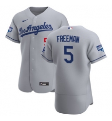Men's Los Angeles Dodgers #5 Freddie Freeman Nike Gray Road 2020 World Series Champions Authentic Team MLB Jersey