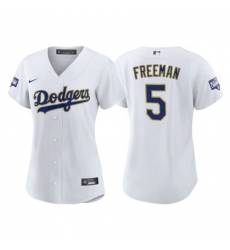 Women's Los Angeles Dodgers #5 Freddie Freeman Nike 2021 Gold Program World Series Champions MLB Jersey - Whtie