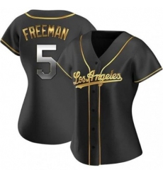Women's Los Angeles Dodgers #5 Freddie Freeman Replica Black Golden Alternate Jersey