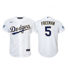 Youth Los Angeles Dodgers #5 Freddie Freeman Nike 2021 Gold Program World Series Champions MLB Jersey Whtie