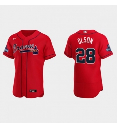 Men's Atlanta Braves #28 Matt Olson Nike 2021 World Series Champions Patch MLB Authentic Player Jersey - Red