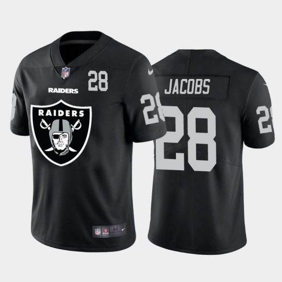 Men's Las Vegas Raiders #28 Josh Jacobs Black Nike Big Team Logo Player Vapor Limited NFL Jersey Men's Las Vegas Raiders #28 Josh Jacobs Black Nike Big Team Logo Player Vapor Limited NFL Jersey
