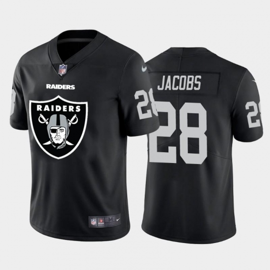 Men's Las Vegas Raiders #28 Josh Jacobs Black Nike Big Team Logo Vapor Limited NFL Jersey Men's Las Vegas Raiders #28 Josh Jacobs Black Nike Big Team Logo Vapor Limited NFL Jersey